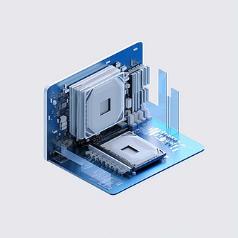 数字艺术作品蓝色3d电脑主板图标模型icon
