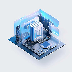数字艺术作品蓝色3d电脑主板图标模型icon