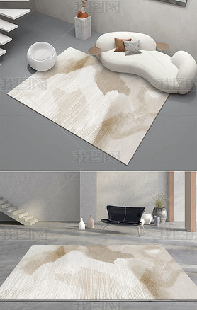 现代简约金色抽象水墨轻奢客厅卧室地毯地垫图案设计