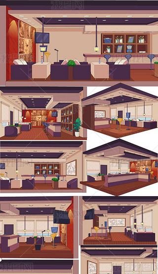 饭店室内贴图ui设计|flash卡通动画室内矢量餐厅饭店场景素材