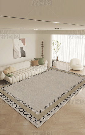 日式轻奢侘寂风客厅卧室床边条纹几何地毯地垫8