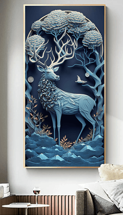 蓝色个性唯美高级感驯鹿装饰画2