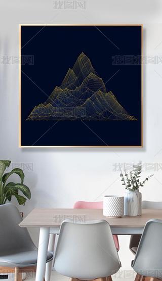 New Chinese blue mountain peak pattern 2D scintillating gold lines outline the mountain peak shape