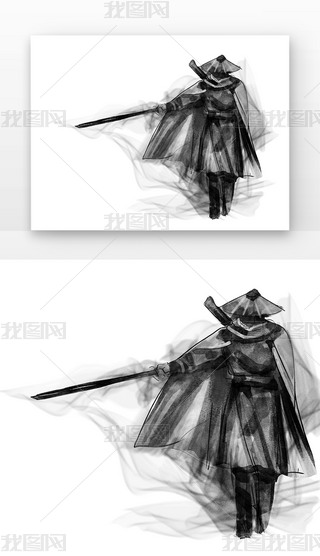 水墨侠客人物武侠手拿刀剑武功武士