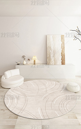 现代简约抽象几何线条圆形客厅卧室地毯地垫图案设计