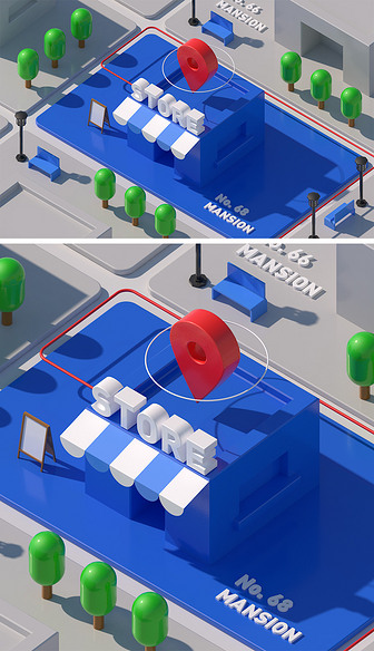 蓝色C4D手机APP地址地图位置坐标定位3D场景