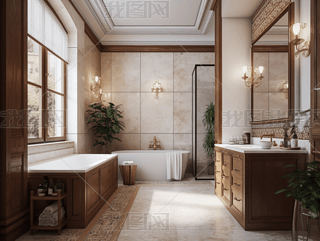 简约白棕色浴室设计现代风格高清Vray照片适合装修参考
