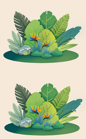 绿植绿叶植物文艺卡通插画绿植叶子元素