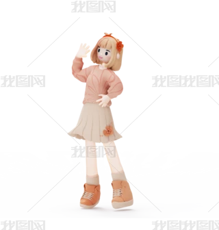 3D��ͨ����Ů�����ķ���ɫ����ȹ