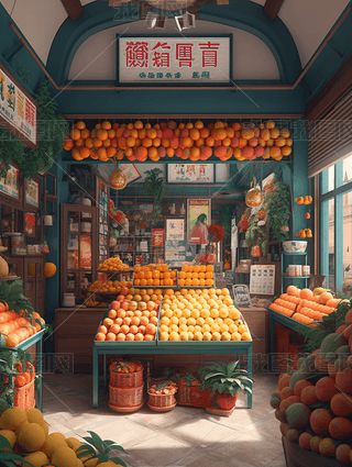 创意水果店设计色彩缤纷扁平风格中国水果店最佳选择