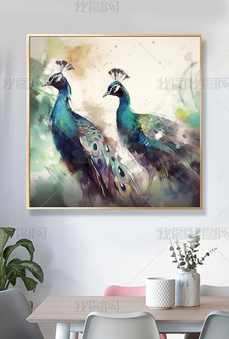 水墨画　孔雀