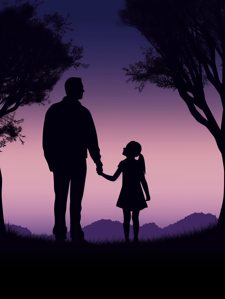 父女剪影扁平风格亲情陪伴插画