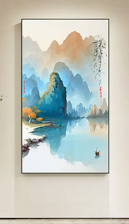 新中式意境水墨山水画装饰画玄关挂画1