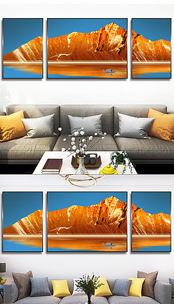 日照金山山水风景客厅沙发背景三联晶瓷画