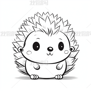 黑白可爱刺猬一笔画插画