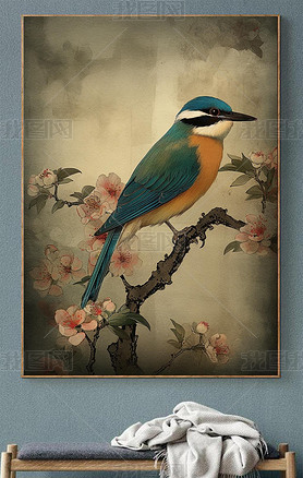 Delicate Chinese Bird Painting Floral Style Nostalgic Illustration UHD Image Decorative Borders