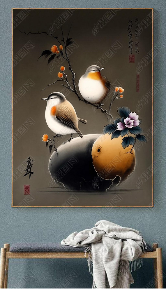 Chinese Painting of Gourd Flowers Birds and Landscapes