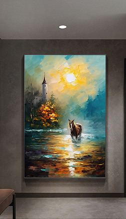 创意手绘肌理风景油画玄关装饰画07