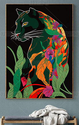 黑色艺术运动中野性的美带豹子的绿色海报