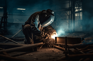 现场工业焊接工人的照片与免版税图像