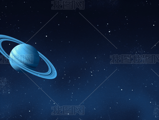 星空中的蓝色土星——一个孩子画的帆布质感全景视图