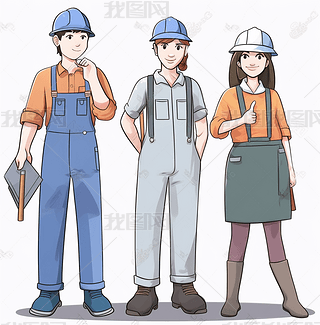 穿着制服的建筑卡通人物angura kei风格中性灰色学术