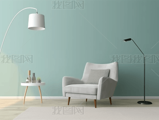 现代简约白色客厅装修设计实木布艺沙发灯具室内效果图摄影图