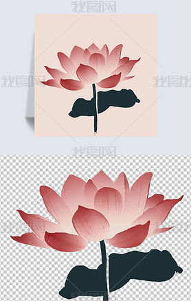 中国风绘画荷花莲花植物简约插画海报素材免扣矢量图