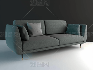 现代简约风格沙发定制室内效果图摄影图 | 深灰与绿色的沙发设计 | 暗绿松石与灰色调的沙发搭配