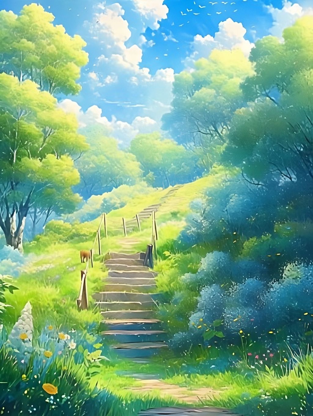 春日背景夏天花田插画元素动漫素材数字源文件