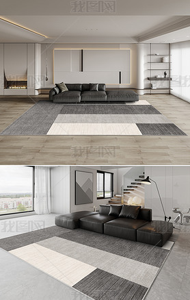 现代简约灰色条纹几何轻奢客厅卧室地毯地垫图案设计