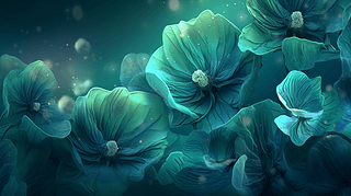 水绿色大气高贵植物花卉插画背景001