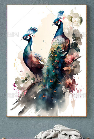 水墨画孔雀专题模板-水墨画孔雀图片素材下载-我图网