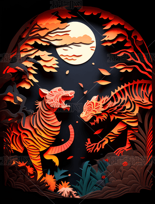 Paper Cut Craft Dragon and Tiger Battle in Chinese Mythology廭ͼ