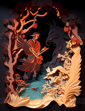 Liang Shanbo and Zhu Yingtai Chinese Mythology Paper Cut and Illustration廭ͼ