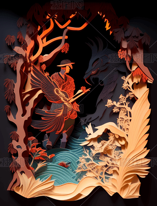 Liang Shanbo and Zhu Yingtai Chinese Mythology Paper Cut and Illustration廭ͼ