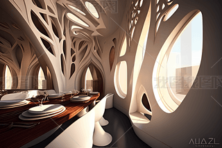 Zaha Hadid设计的520 West 28号室内阿拉伯烧烤区风格高清摄影图