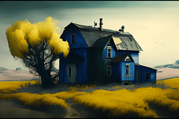 黄色和靛蓝色风格的古老房屋融合东西方文化遗产巧妙结合摄影技术和有机建筑展现惊人的全景高清摄影图