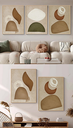 现代抽象几何油画肌理组合客厅装饰画
