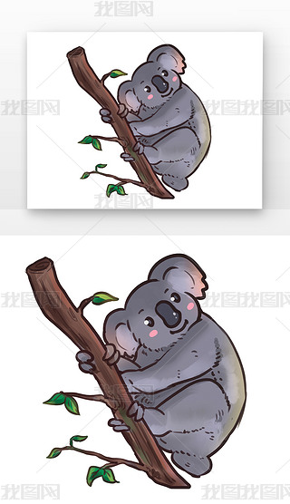 灰色植物树袋熊抱树元素