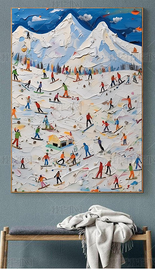 手绘油画客厅抽象肌理装饰画风景雪山入户玄关挂画2