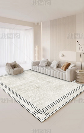 原创日式奶油风侘寂北欧现代轻奢几何线条客厅地毯