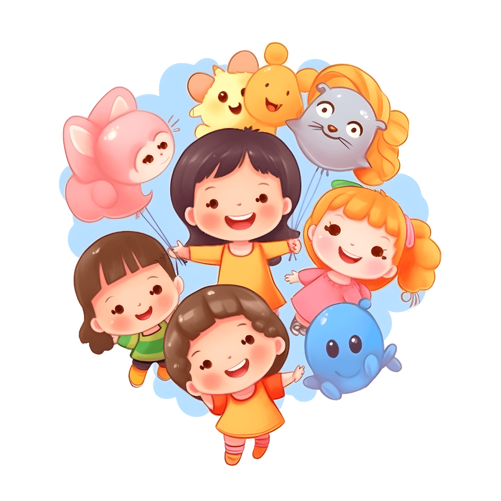 手绘六一儿童节孩子们在一起开心的玩耍插画元素