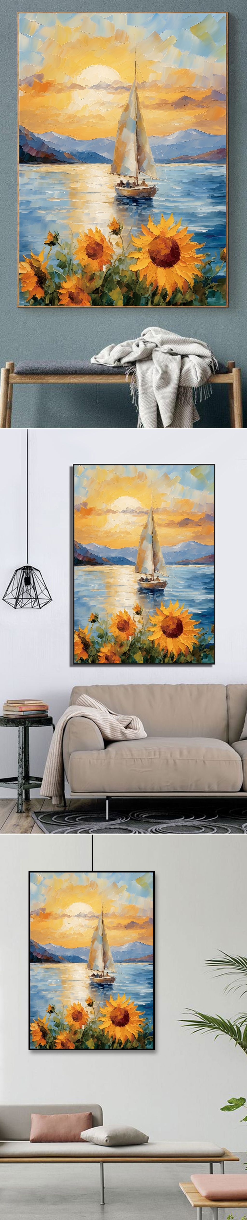海景装饰画向日葵肌理油画现代简约花卉