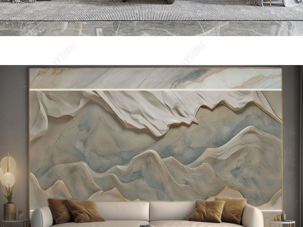 现代简约铜浮雕文化石岩板电视沙发背景墙壁纸壁画
