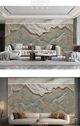 现代简约铜浮雕文化石岩板电视沙发背景墙壁纸壁画