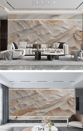 现代简约奶白色文化石浮雕岩板电视沙发背景墙
