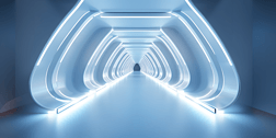 未来技术隧道走廊激光科学飞霓虹灯发光飞船空隧道室发光霓虹灯彩色背景3d插图图片下载高清摄影图