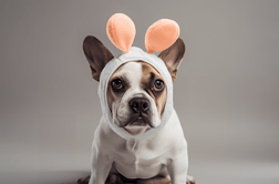 戴着兔子耳朵的杰克罗素梗狗躺在蛋旁副本的空间图片下载高清摄影图