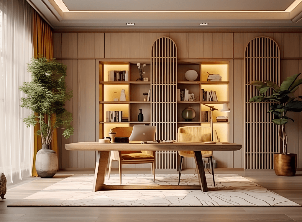 新中式家居书房3d效果图摄影图(2)高清摄影图